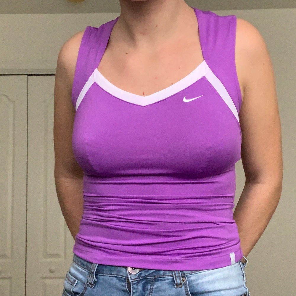 Nike Dri-Fit Fitted Purple Embroidered Swoosh Tank